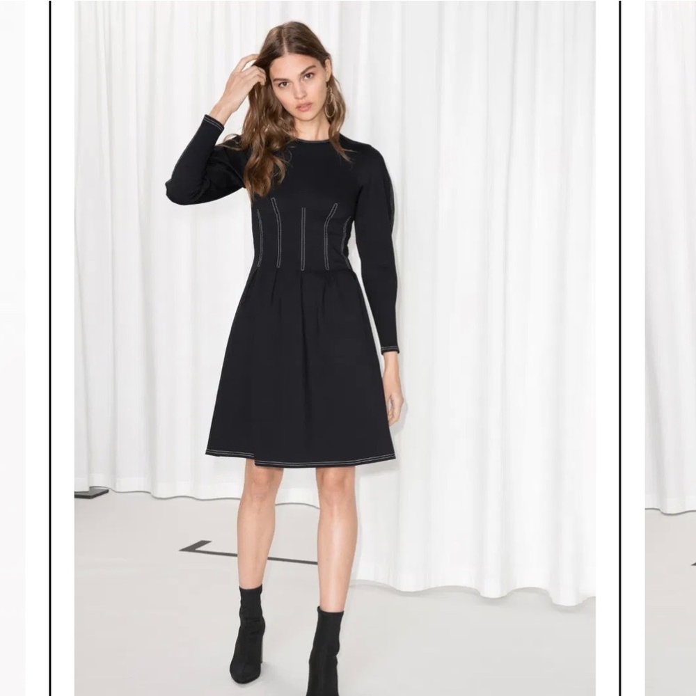 & Other Stories Black Long Sleeve Waisted Cocktail/Party/Office Dress 10 Large